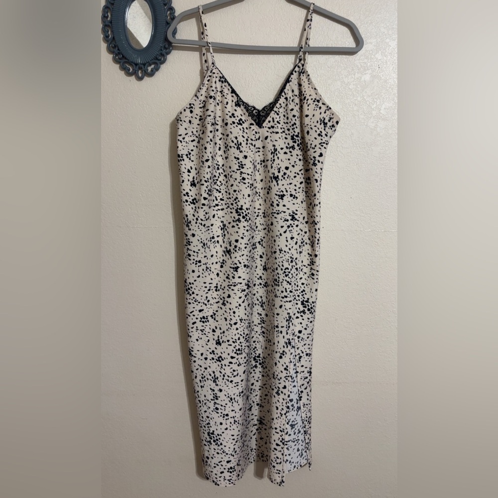 A New Day Black and Cream Spotted Midi Dress with a slit